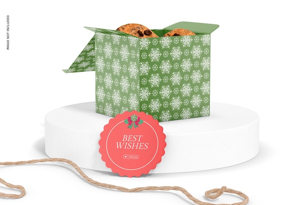 PSD gift box with label mockup, front view