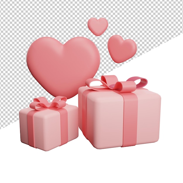 Confezione regalo con vista frontale amore 3d rendering illustrazione sfondo trasparente