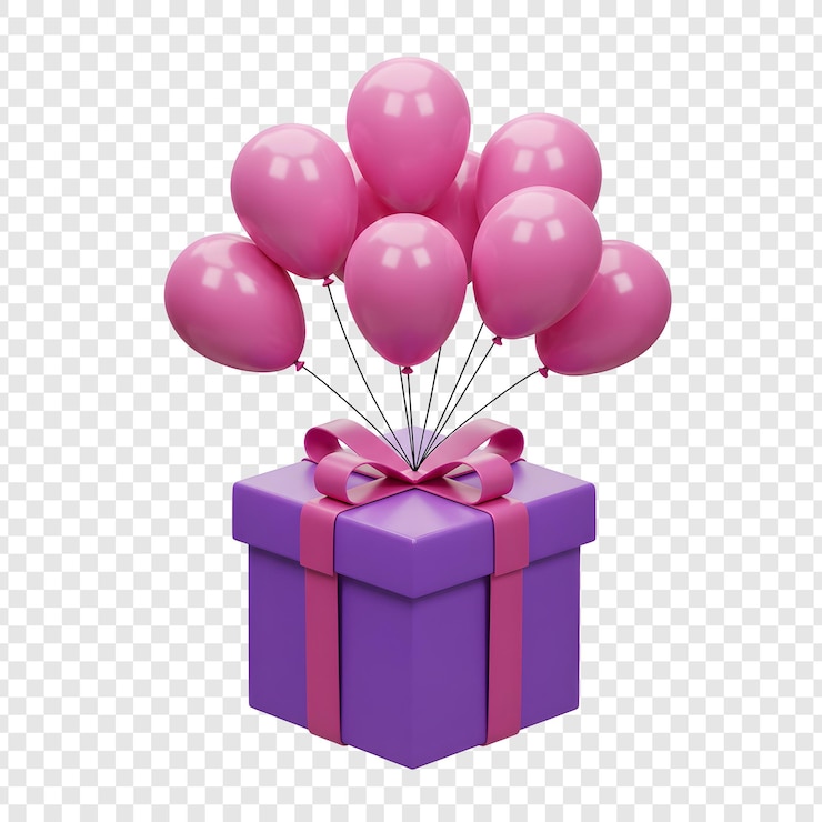 PSD gift box with pink balloons perfect for birthday celebrations