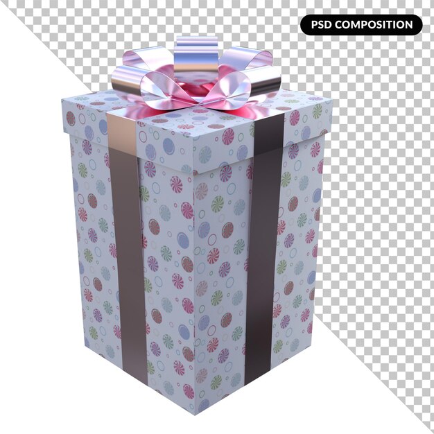 PSD gift box with ribbon isolated 3d