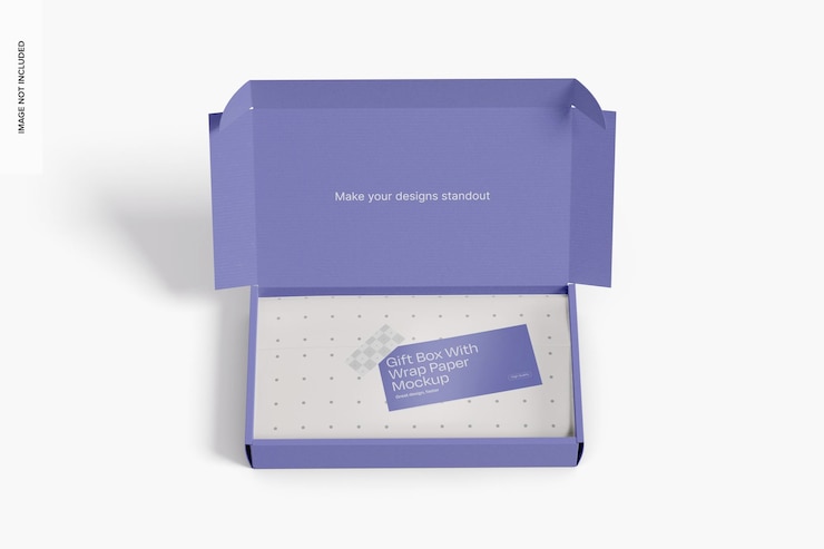 PSD gift box with wrap paper mockup high angle view