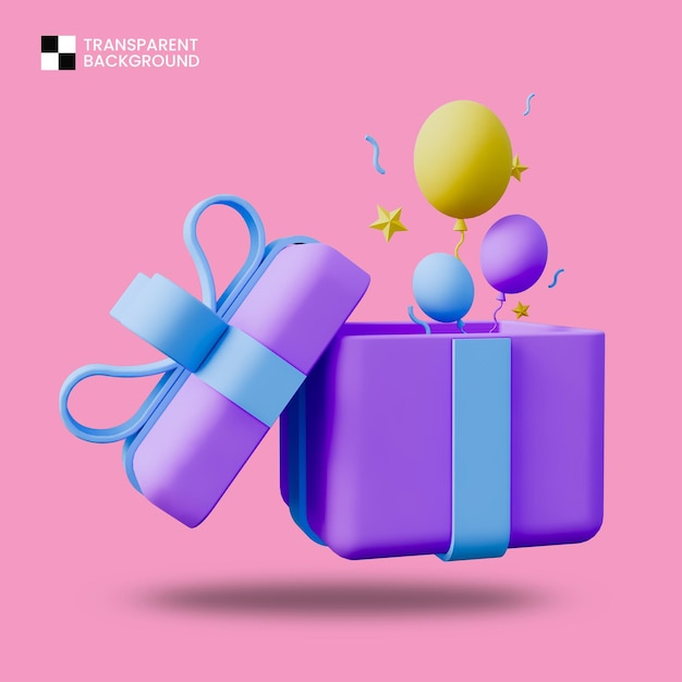 PSD gift boxes and balloons 3d icon isolated