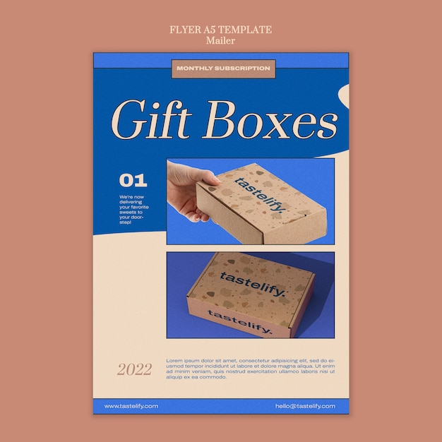 PSD modello di volantino per scatole regalo