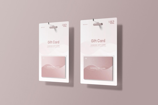 PSD gift card with hanging gift card mockup