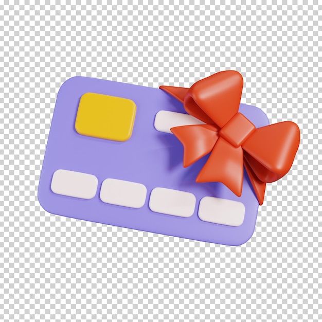 PSD gift card with red bow isolated online shopping icon 3d render illustration