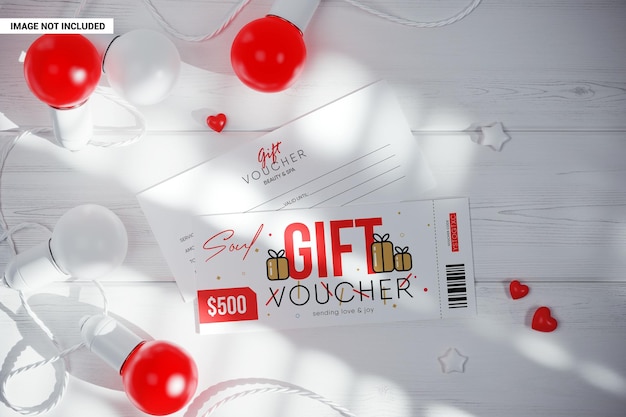 PSD gift certificates cards with light bulbs mockup