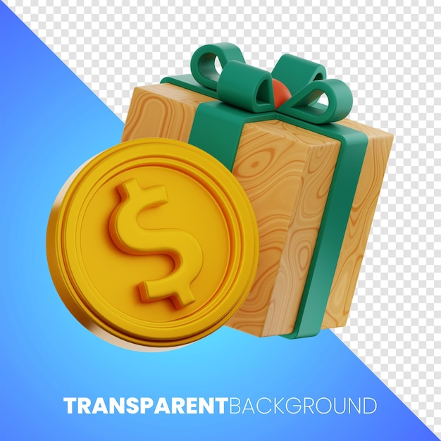 Gift dollar coin money finance icon 3d rendering high quality png on transparent background
