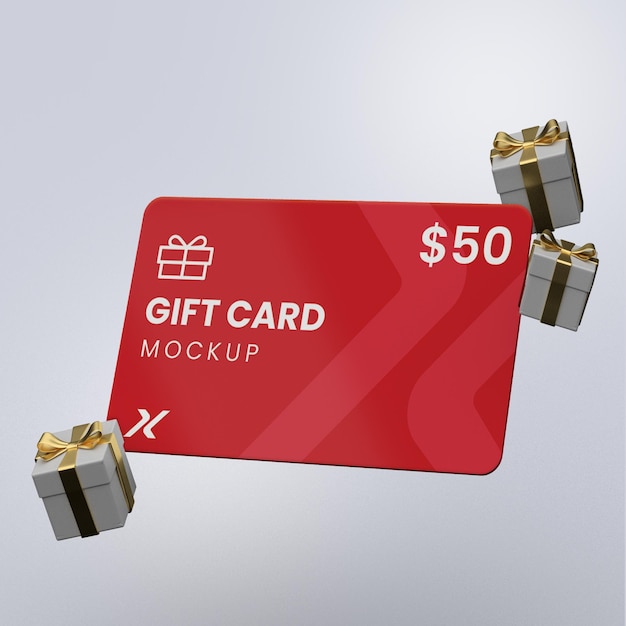 PSD gift voucher card mockup with gifts