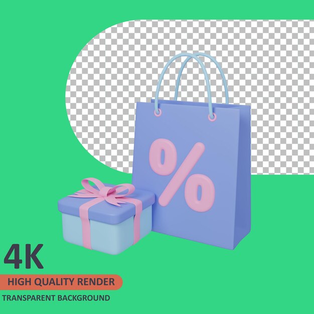 Подарки и хозяйственные сумки 3d продажа значок иллюстрации высокого качества визуализации