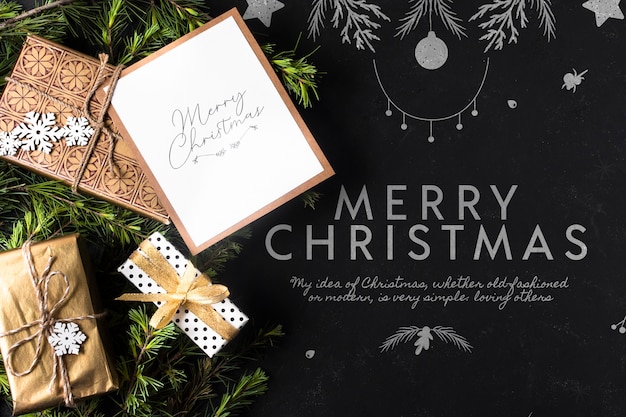 PSD gifts for christmas with card beside