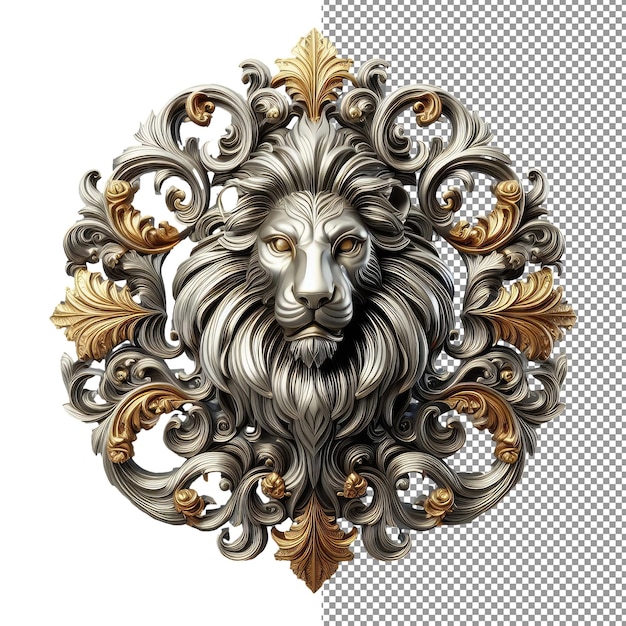 PSD gilded guardian esplora la bellezza regale di un ritratto di leone ornato in 3d