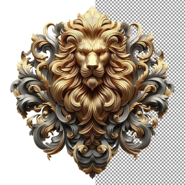 PSD gilded guardian explore the regal beauty of a 3d ornate lion portrait