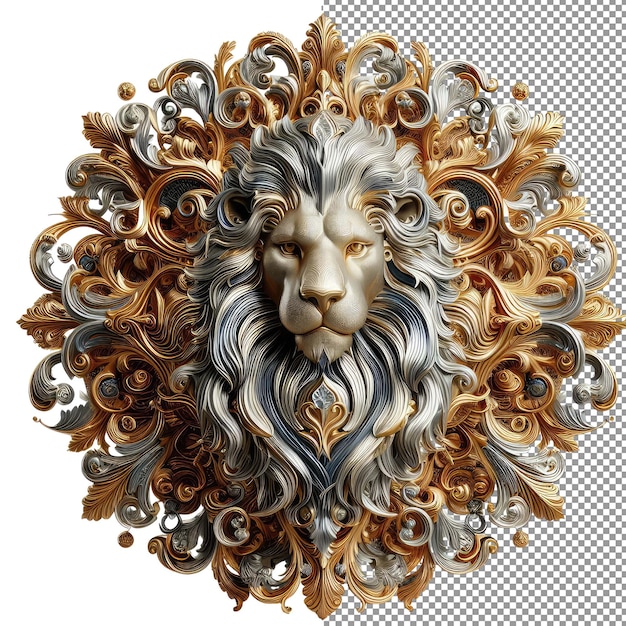 PSD gilded guardian explore the regal beauty of a 3d ornate lion portrait