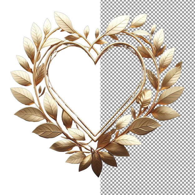 PSD gilded love isolated gold leaves heart on png background