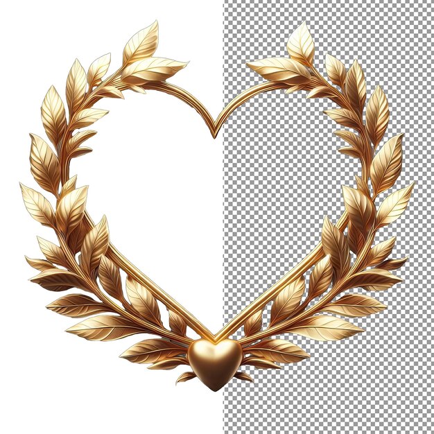 PSD gilded love isolated gold leaves heart on png background