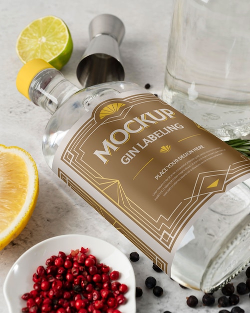 Mockup di progettazione di etichette per bottiglie di gin