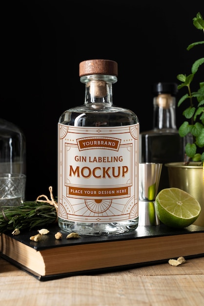 PSD gin fles etikettering ontwerp mockup