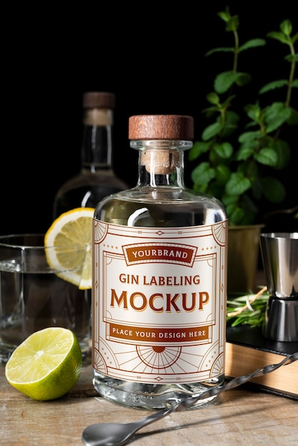 PSD gin fles etikettering ontwerp mockup