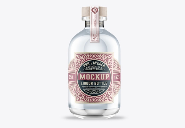 PSD mockup di bottiglia di vetro di gin