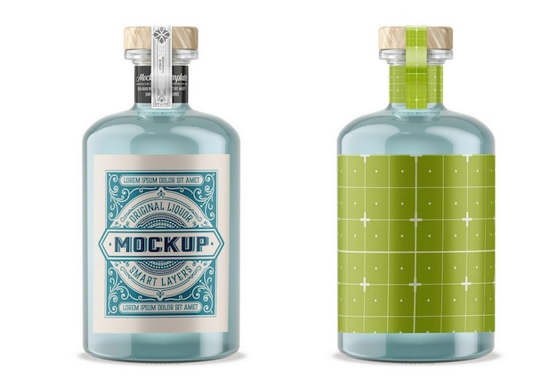 PSD mockup di bottiglia di vetro di gin