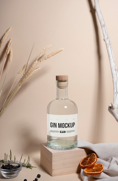 PSD mockup di progettazione etichettatura gin