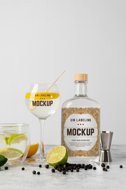 PSD mockup di progettazione etichettatura gin