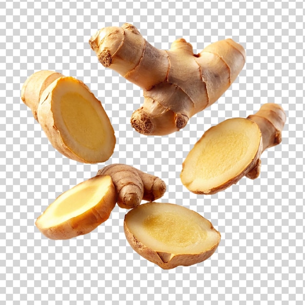 Ginger slice flying isolated on transparent background