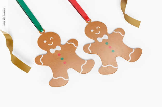 PSD gingerbread christmas ornaments mockup, right view