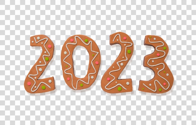 PSD gingerbread cookies in the form of numbers 2023 handmade from plasticine, new year concept