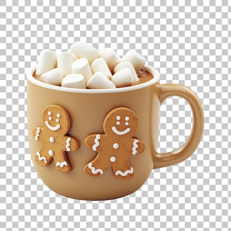 PSD gingerbread decorated mug with hot chocolate and marshmallows