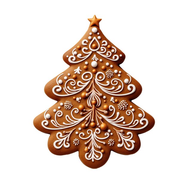 PSD gingerbread in the form of a new year tree on a white background top view