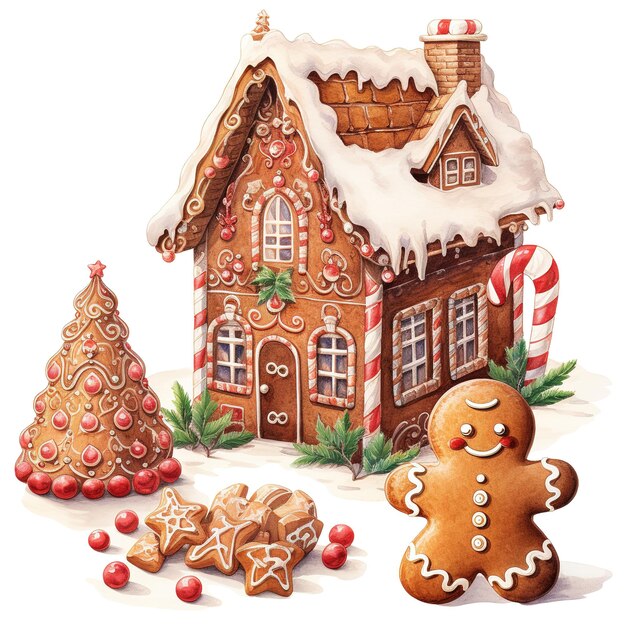 PSD gingerbread house for christmas event watercolor style ai generated