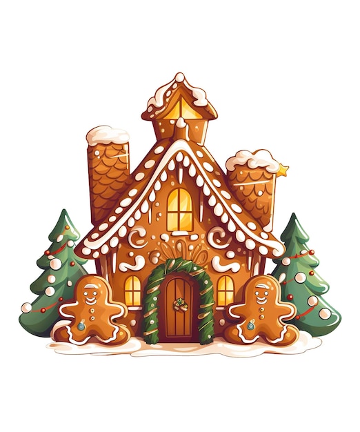 PSD gingerbread house shaped with pine tree ai generated