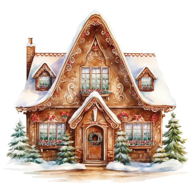 PSD gingerbread house with pine decoration ai generated image