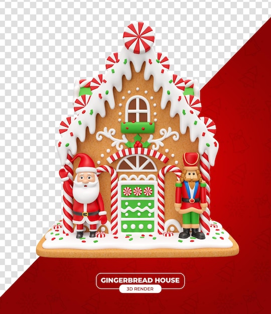 PSD gingerbread huis in realistische 3d rendering met transparante achtergrond