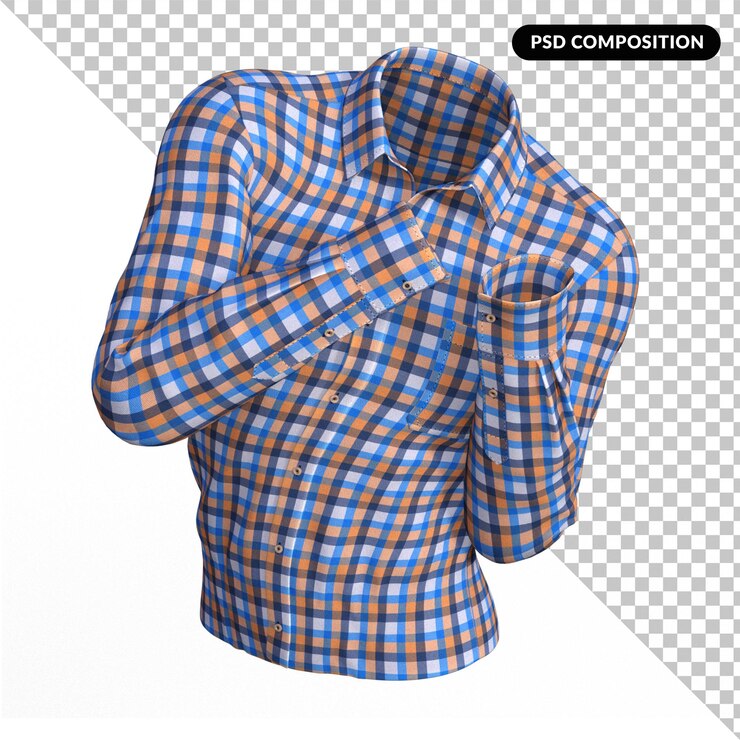 PSD гингемская рубашка изолирована 3d