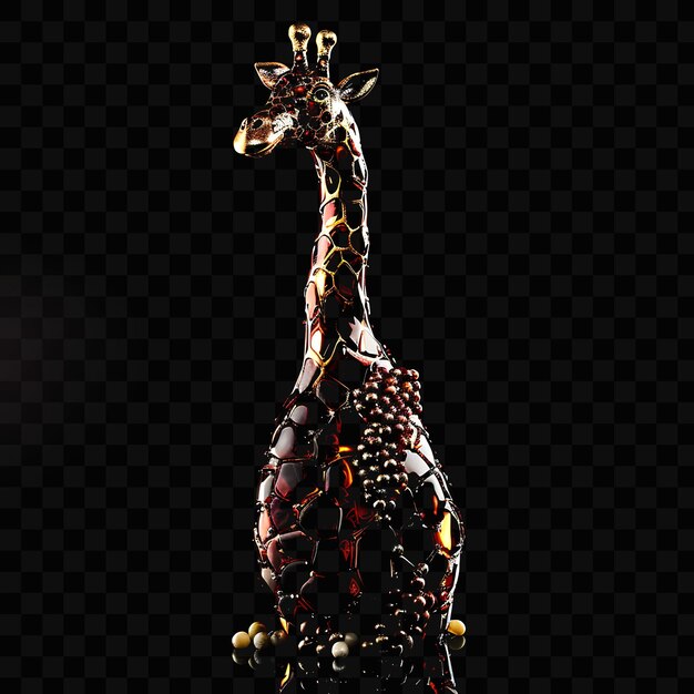 A giraffe made of glass and gold and gold beads