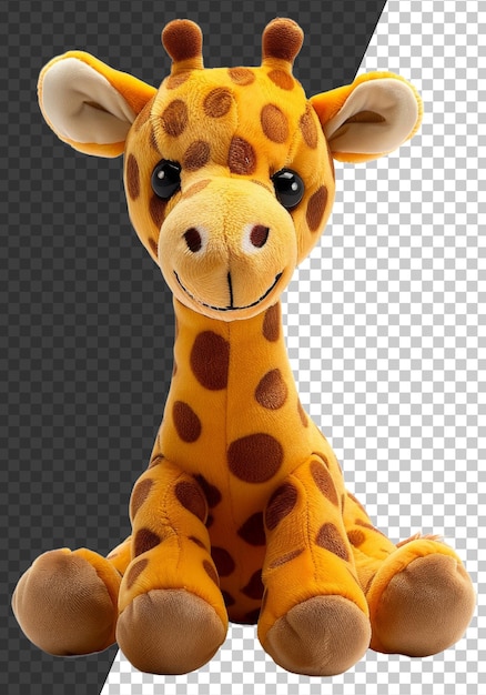 PSD giocattolo di peluche giraffa con collo lungo e pelliccia a disegno su sfondo trasparente png