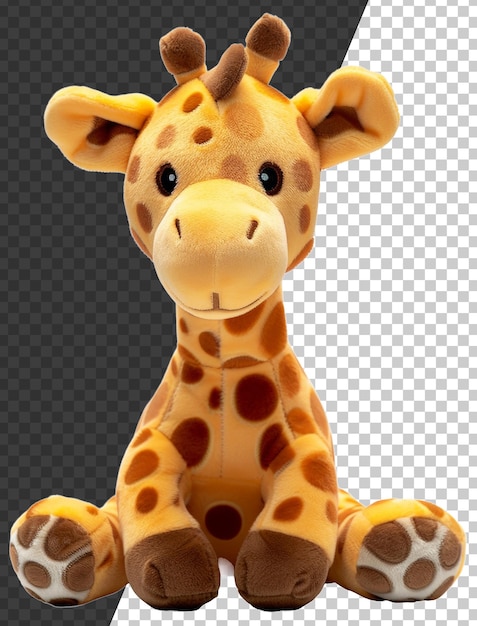 PSD giraffe plush toy with long neck and patterned fur on transparent background stock png