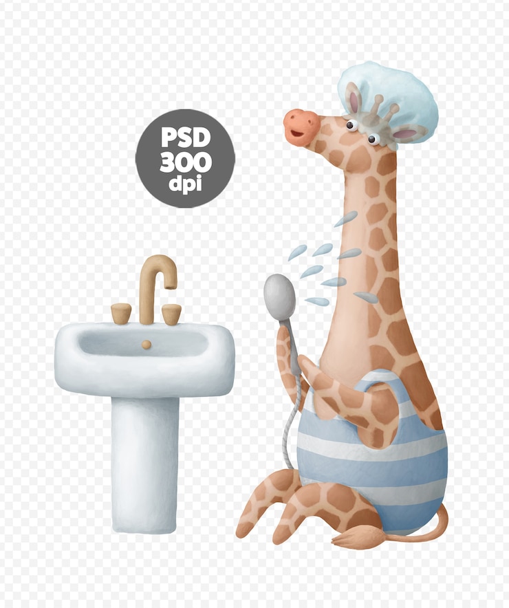 PSD 洗澡的長鹿 數碼插圖