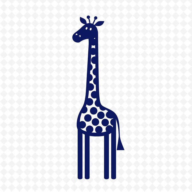 A giraffe with a blue neck and a white background