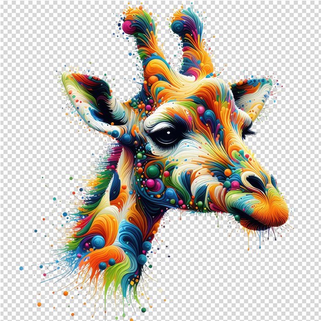 PSD a giraffe with a colorful face and the word giraffe on it