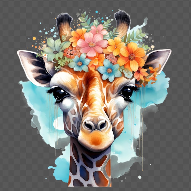 PSD a giraffe with a flower crown on its head
