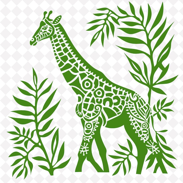 PSD a giraffe with a green background with a pattern of a giraffe on it