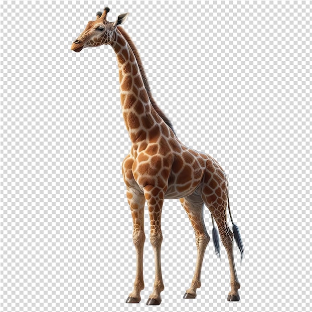 PSD a giraffe with a long tail stands on a grid