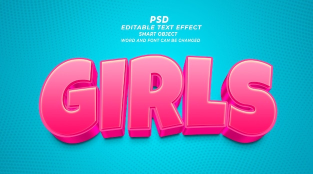 PSD 女の子 3 d 編集可能なテキスト効果の photoshop テンプレート