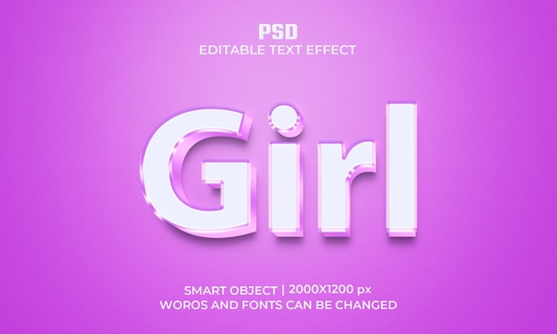 Effetto di testo modificabile di photoshop 3d ragazza con sfondo