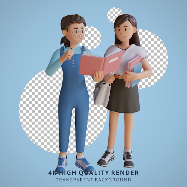 Girl back to school mascot 3D Character illustration holding a book