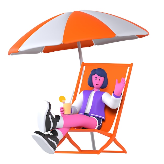 Girl beach chair travel holiday vacation