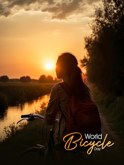 PSD una ragazza in bicicletta con la scritta world bicycle in copertina